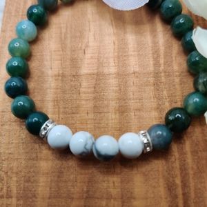 Green Moss Agate And Howlite Bracelet Handmade